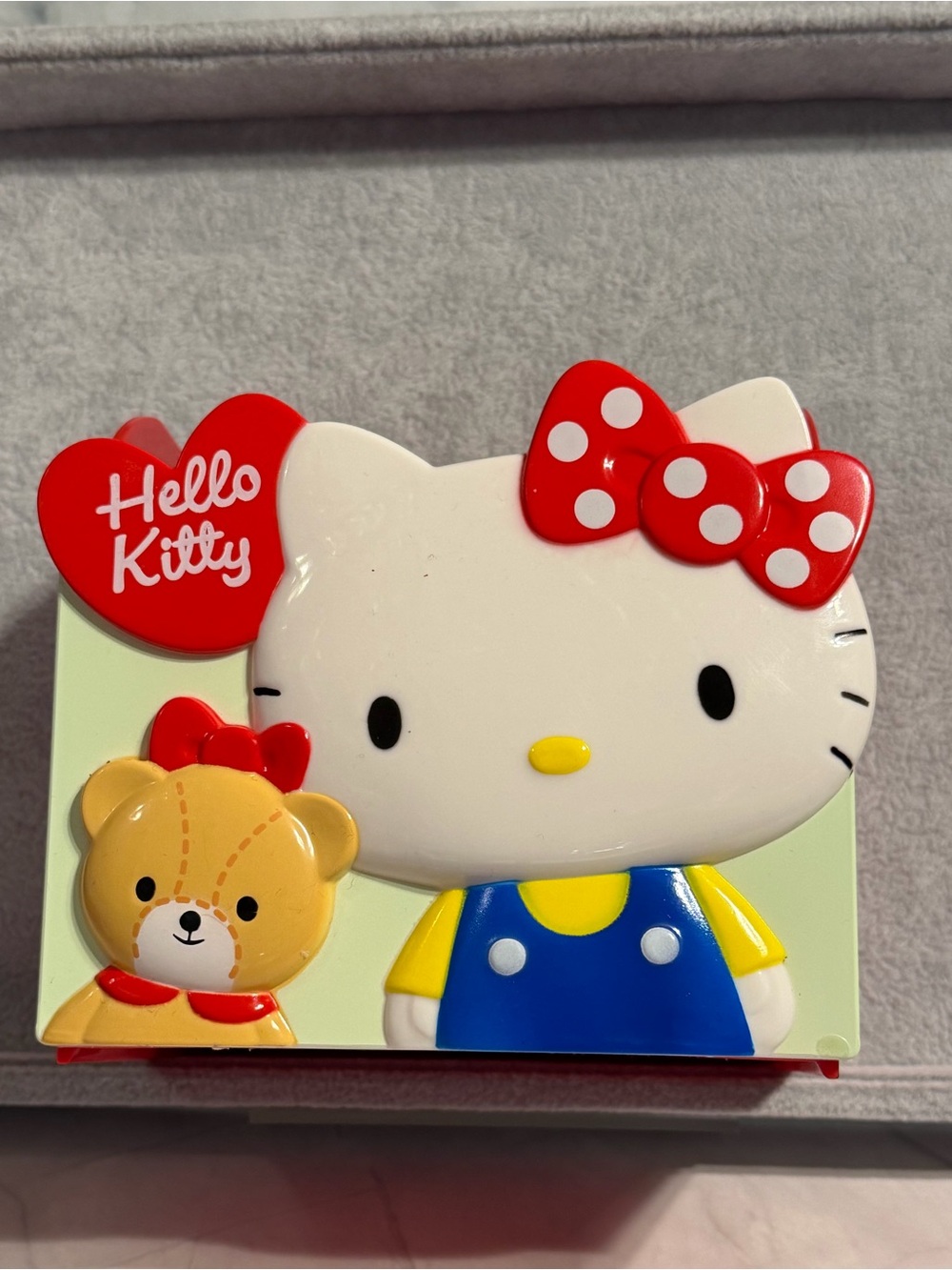 Hello Kitty desk organizer Box with Red Bow, Blue Outfit & Yellow Accent
